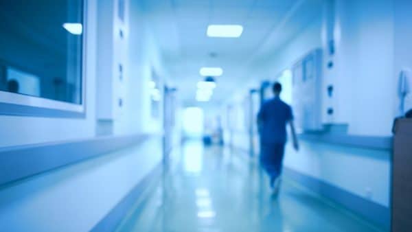 Long Hospital Hallway Stock Photo