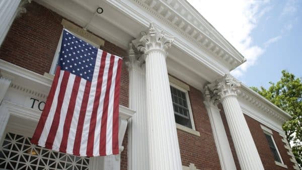 American Flag Traditional Town Hall Building