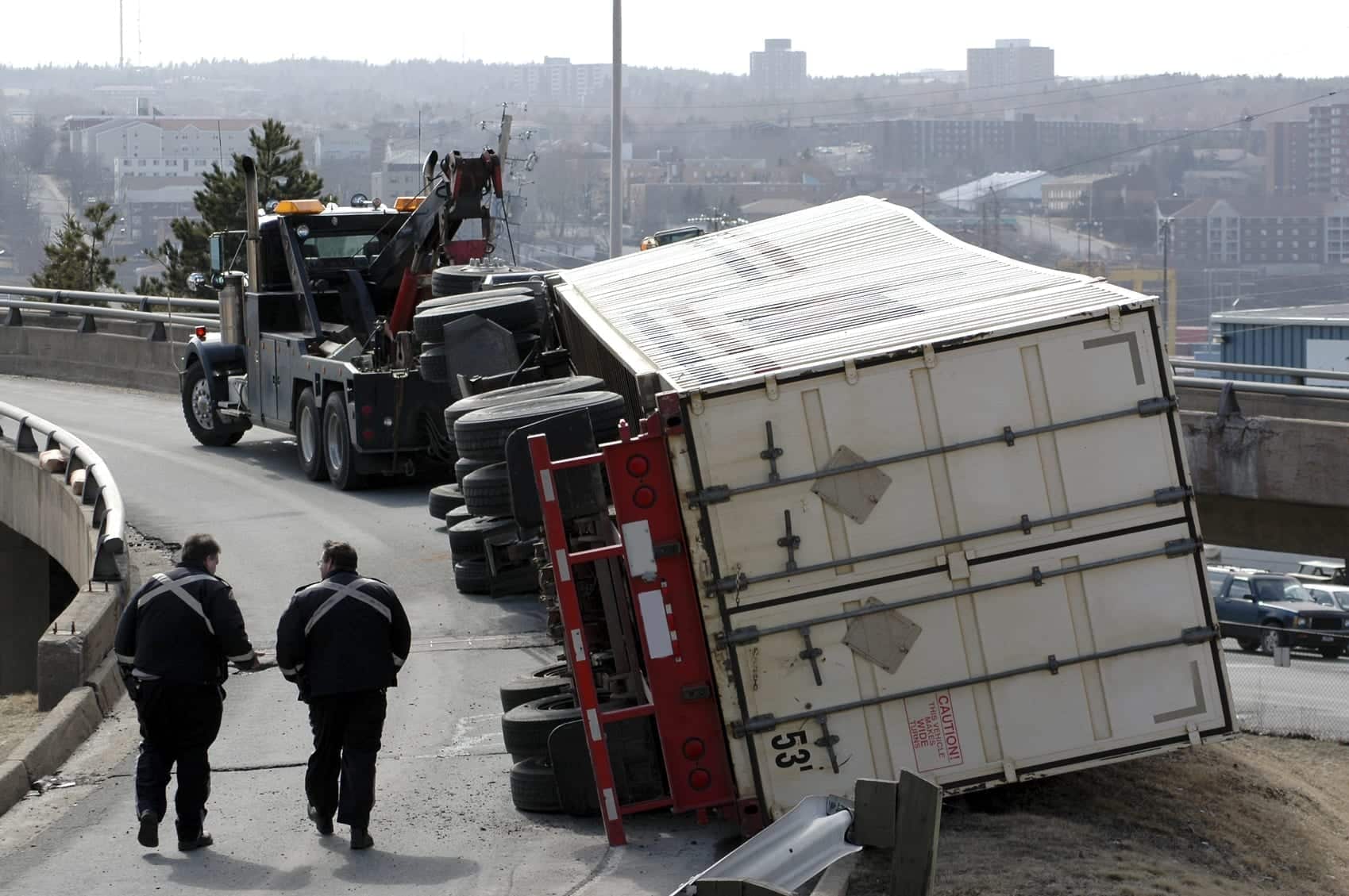 18-Wheeler Accident On A Ramp Stock Photo