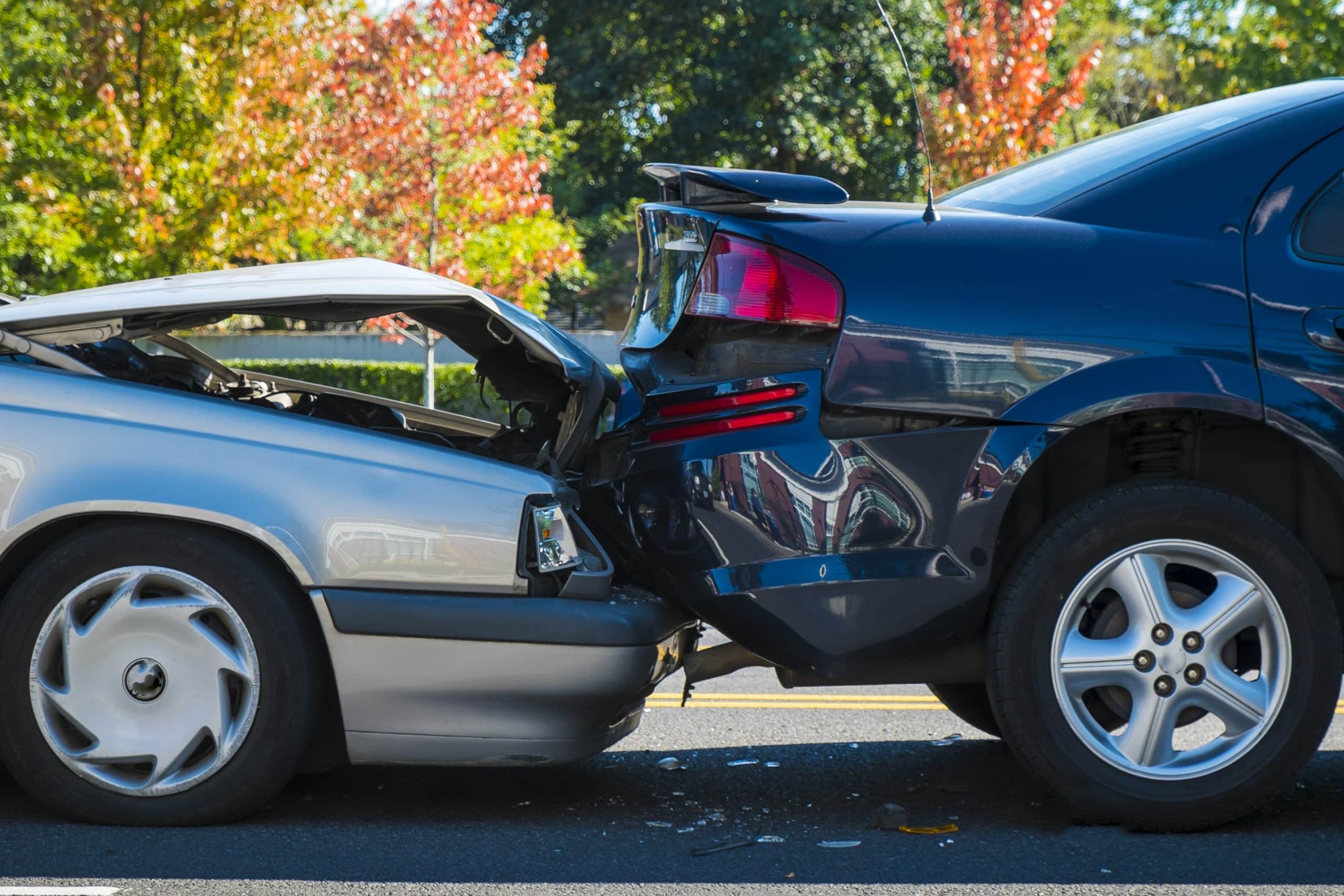 Two cars after a rear-end collision in Odessa.